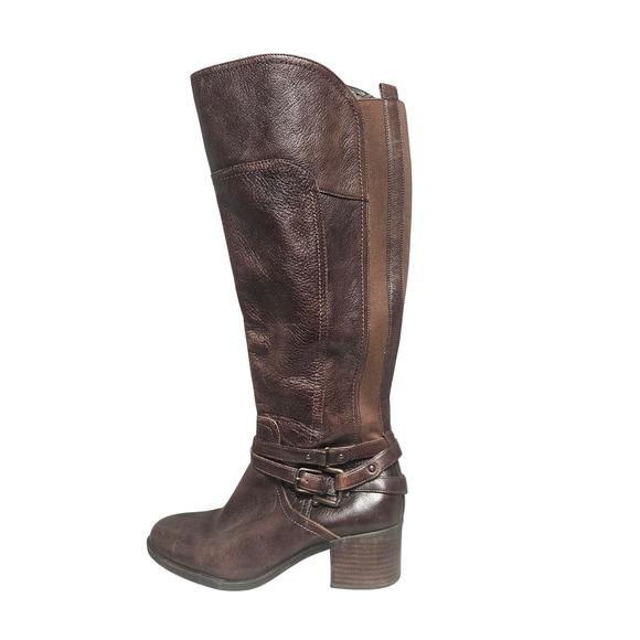 Marc Fisher Shoes - Marc Fisher MFKADEE Dark Brown Leather Tall Riding Boots Womens 10M Buckle